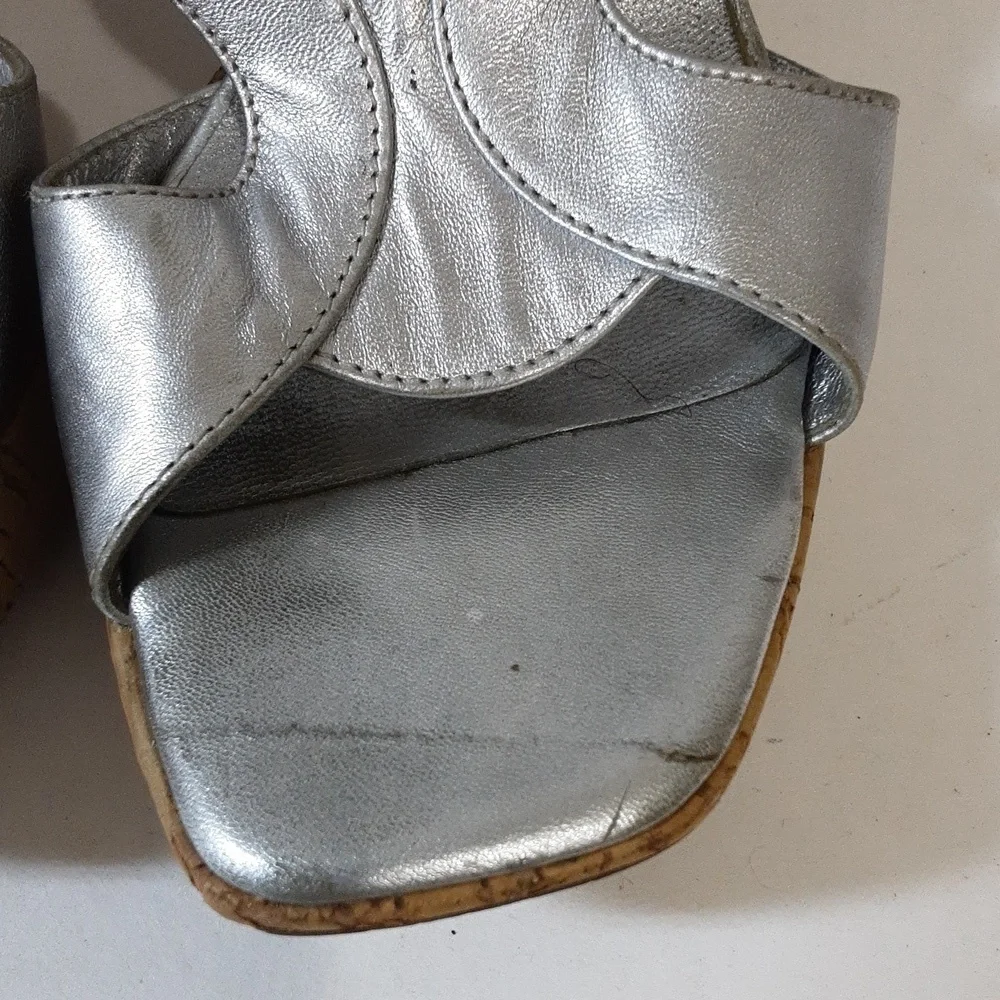 Y2k Viga Spia platform sandals leather upper size 6.5M women silver metallic